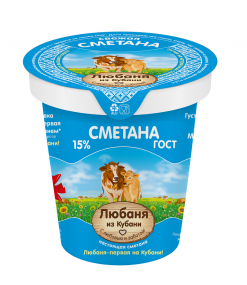 Фото -Любаня из Кубани Сметана 15%, стакан 350г 