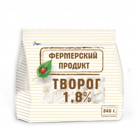 Фото -Фермерские продукты Творог 1,8% (обезжиренный) 340 г, высокобарьерная упаковка